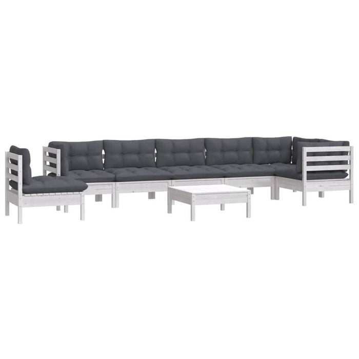 Set mobilier grădină cu perne, 9 piese, alb, lemn masiv pin - WALTI WALTI