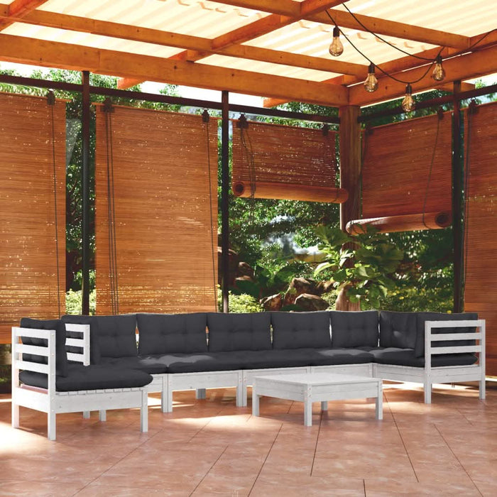 Set mobilier grădină cu perne, 9 piese, alb, lemn masiv pin - WALTI WALTI