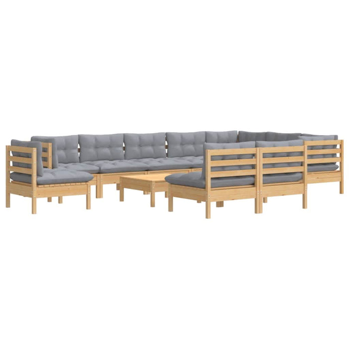 Set mobilier de grădină cu perne, 11 piese, gri, lemn masiv pin - WALTI WALTI