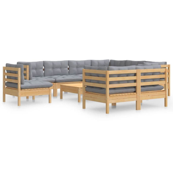 Set mobilier grădină cu perne, 10 piese, gri, lemn masiv pin - WALTI WALTI