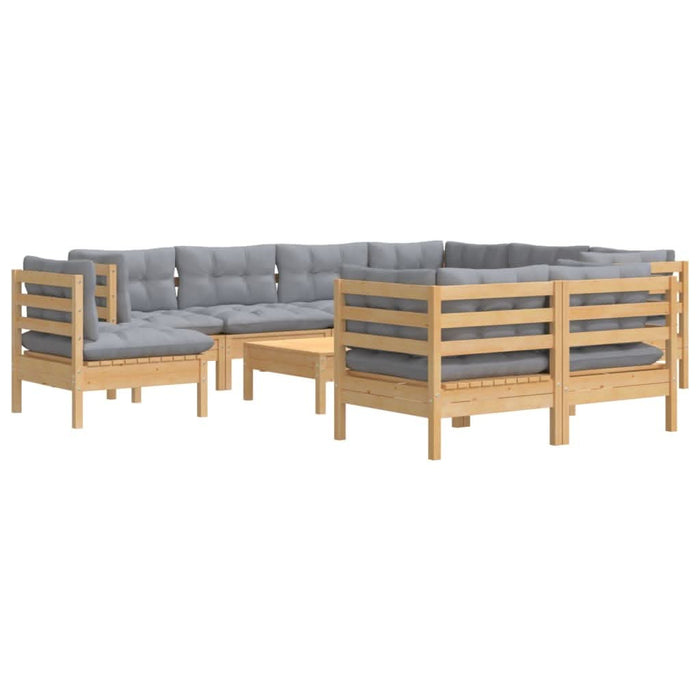 Set mobilier grădină cu perne, 10 piese, gri, lemn masiv pin - WALTI WALTI