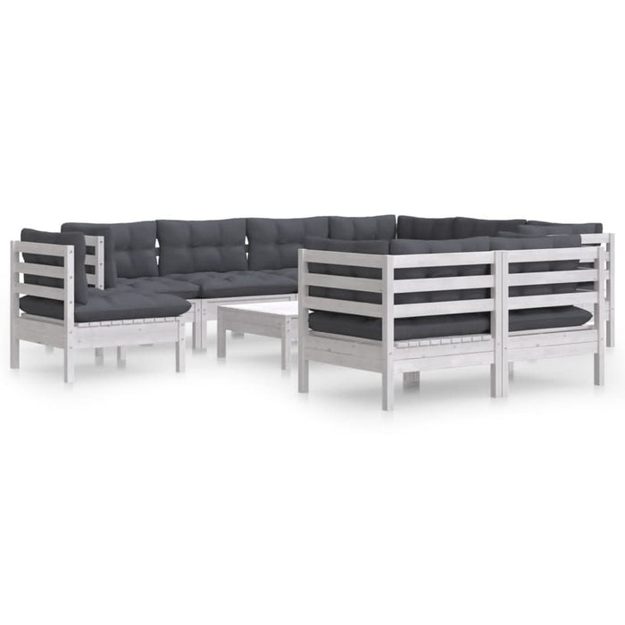 Set mobilier grădină cu perne, 10 piese, alb, lemn masiv pin - WALTI WALTI