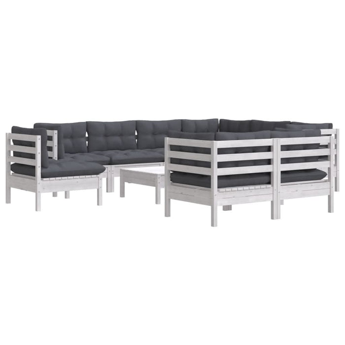 Set mobilier grădină cu perne, 10 piese, alb, lemn masiv pin - WALTI WALTI