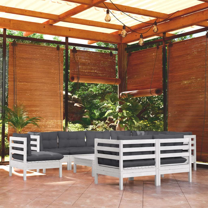 Set mobilier grădină cu perne, 10 piese, alb, lemn masiv pin - WALTI WALTI
