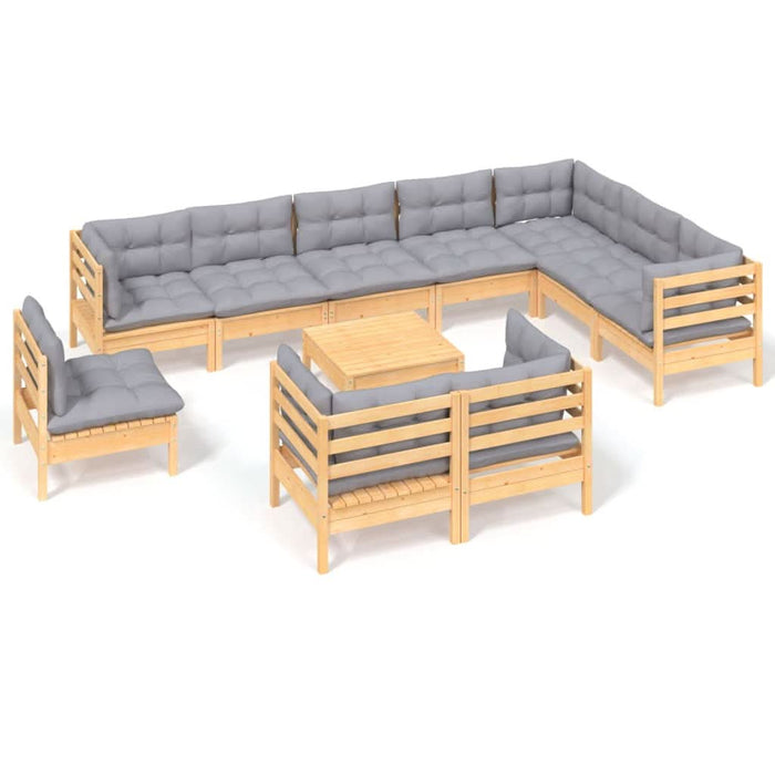 Set mobilier de grădină cu perne, 11 piese, gri, lemn masiv pin - WALTI WALTI