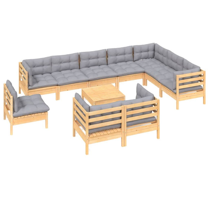 Set mobilier de grădină cu perne, 11 piese, gri, lemn masiv pin - WALTI WALTI