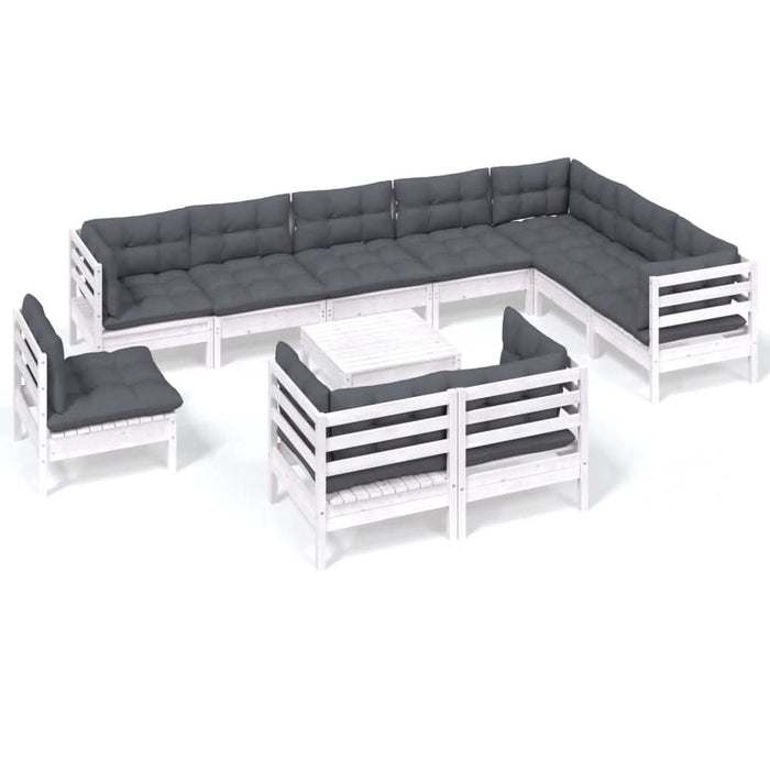 Set mobilier grădină cu perne, 11 piese, alb, lemn masiv pin - WALTI WALTI