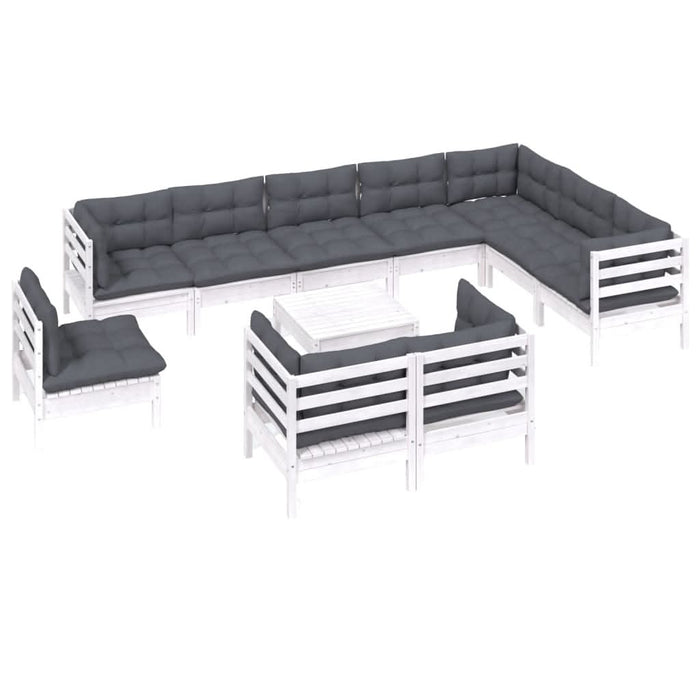 Set mobilier grădină cu perne, 11 piese, alb, lemn masiv pin - WALTI WALTI