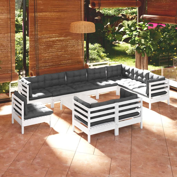 Set mobilier grădină cu perne, 11 piese, alb, lemn masiv pin - WALTI WALTI