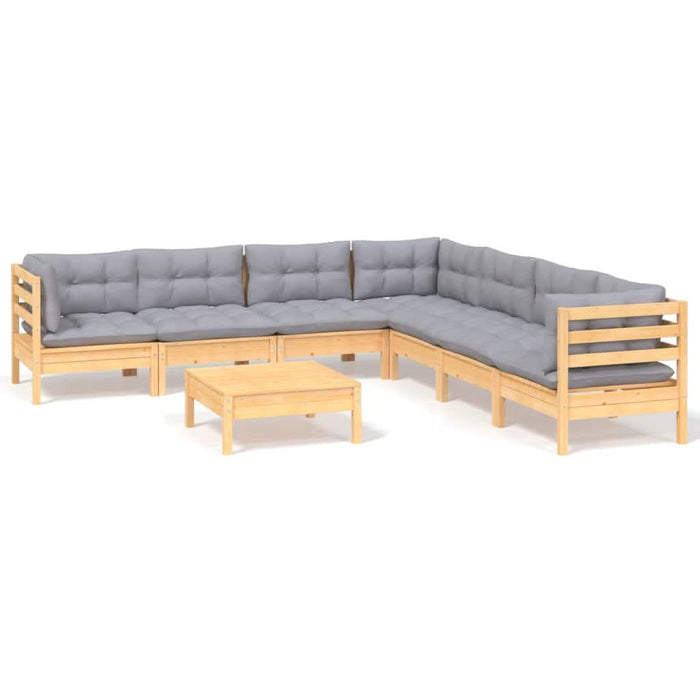 Set mobilier de grădină cu perne gri, 8 piese, lemn masiv pin - WALTI WALTI