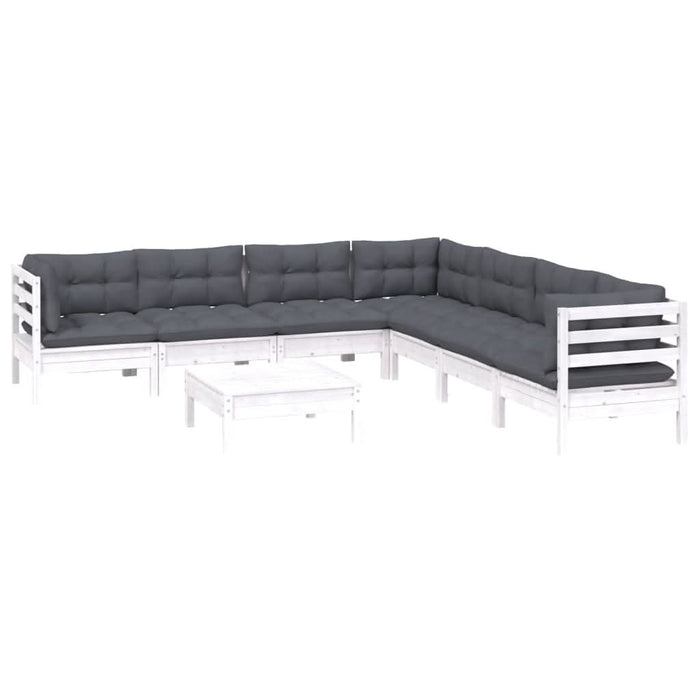 Set mobilier de grădină cu perne, 8 piese, alb, lemn masiv pin - WALTI WALTI