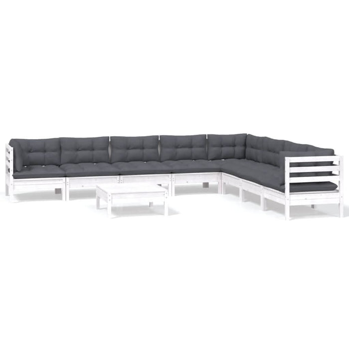 Set mobilier grădină cu perne, 9 piese, alb, lemn masiv pin - WALTI WALTI