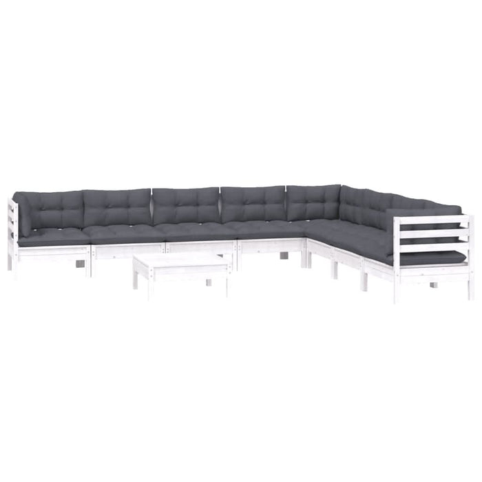 Set mobilier grădină cu perne, 9 piese, alb, lemn masiv pin - WALTI WALTI