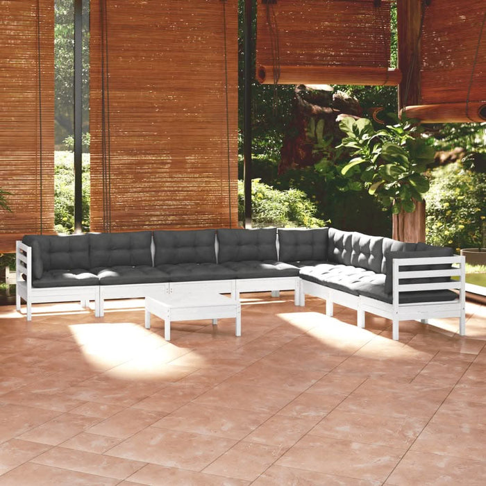 Set mobilier grădină cu perne, 9 piese, alb, lemn masiv pin - WALTI WALTI