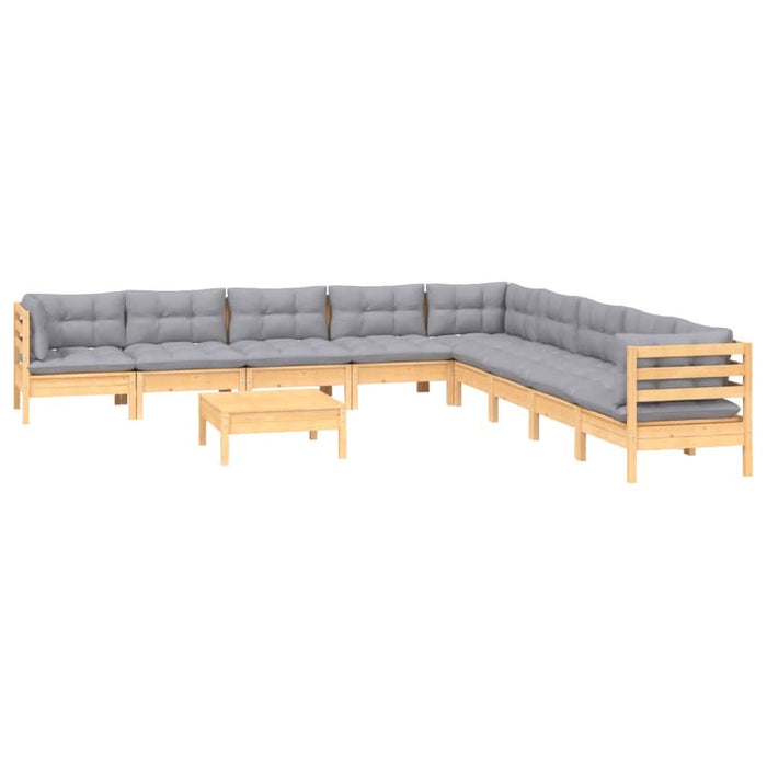 Set mobilier grădină cu perne, 10 piese, gri, lemn masiv pin - WALTI WALTI