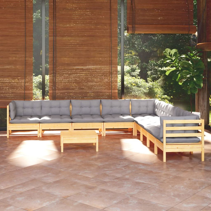 Set mobilier grădină cu perne, 10 piese, gri, lemn masiv pin - WALTI WALTI