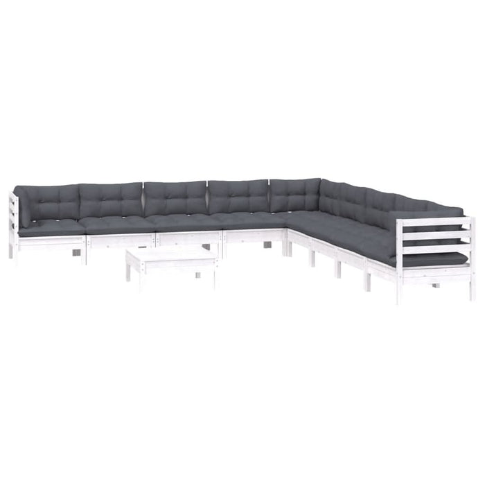 Set mobilier grădină cu perne, 10 piese, alb, lemn masiv pin - WALTI WALTI