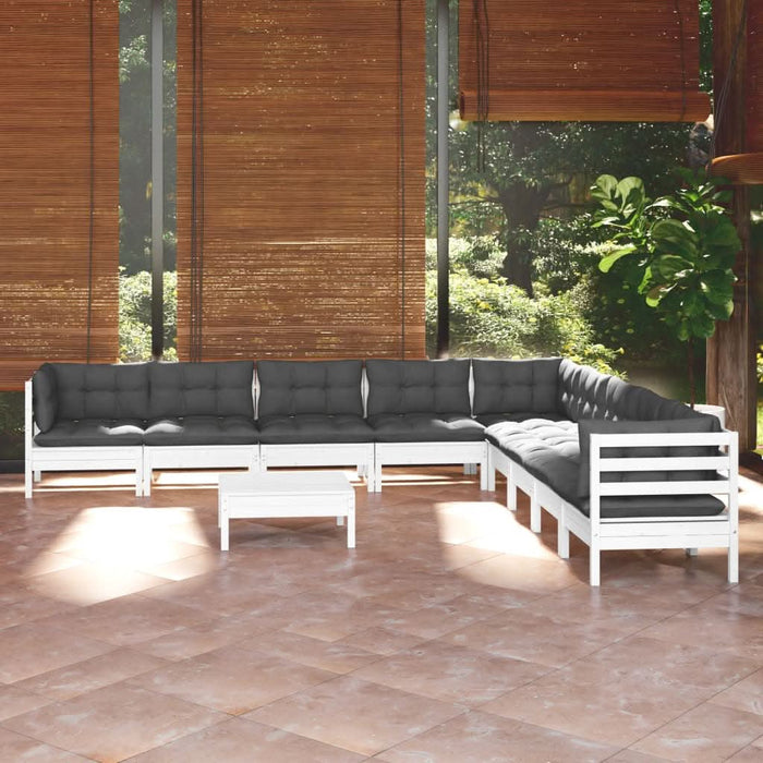 Set mobilier grădină cu perne, 10 piese, alb, lemn masiv pin - WALTI WALTI