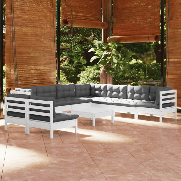 Set mobilier grădină cu perne, 10 piese, alb, lemn masiv pin - WALTI WALTI