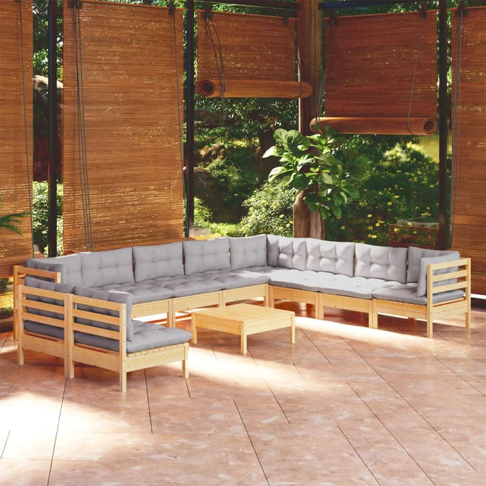 Set mobilier de grădină cu perne, 11 piese, gri, lemn masiv pin - WALTI WALTI