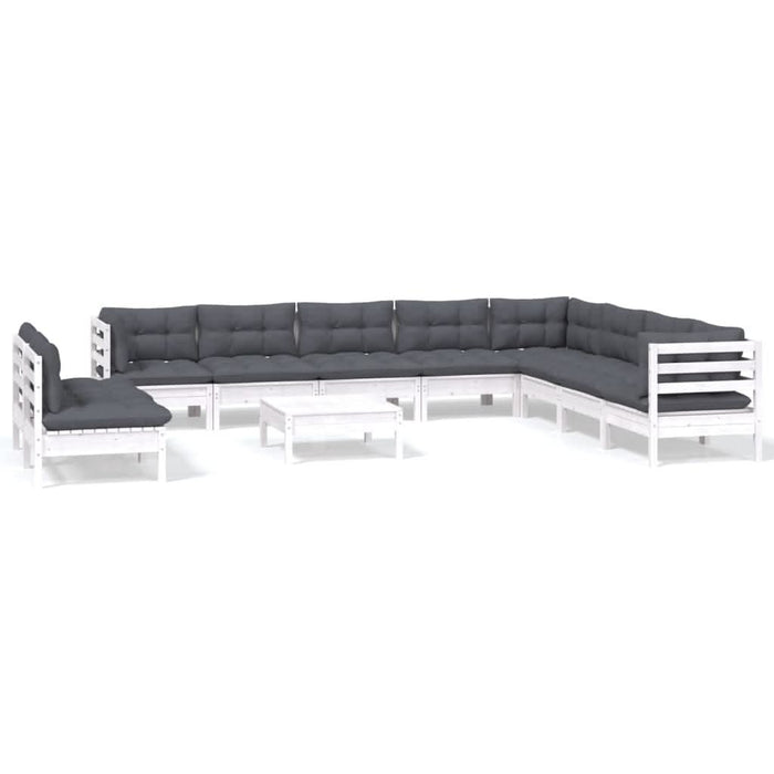 Set mobilier grădină cu perne, 11 piese, alb, lemn masiv pin - WALTI WALTI