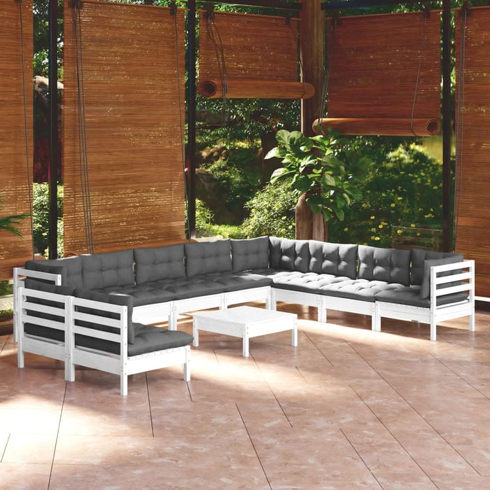 Set mobilier grădină cu perne, 11 piese, alb, lemn masiv pin - WALTI WALTI