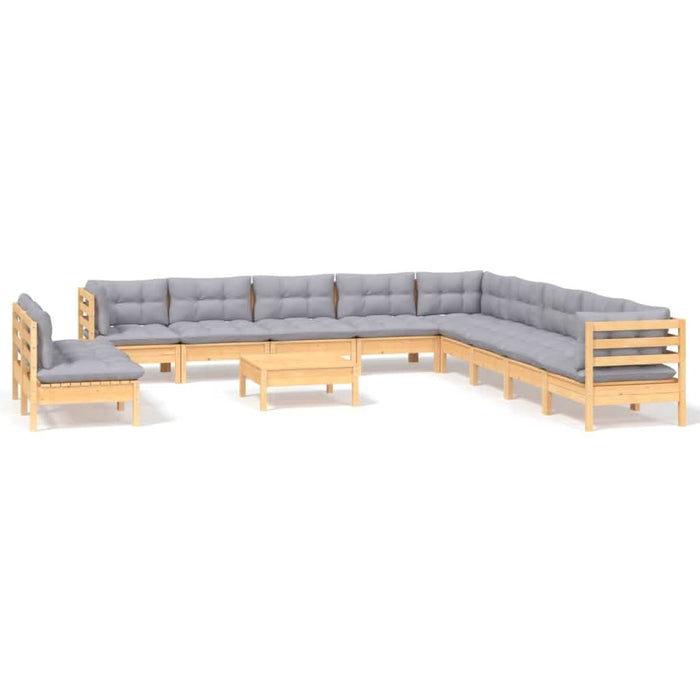 Set mobilier de grădină cu perne, 12 piese, gri, lemn masiv pin - WALTI WALTI