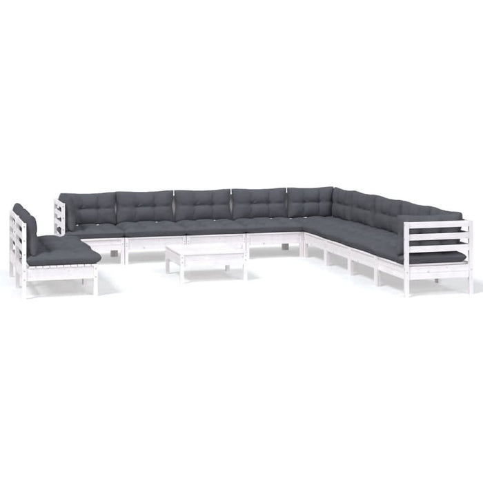 Set mobilier grădină cu perne, 12 piese, alb, lemn masiv pin - WALTI WALTI