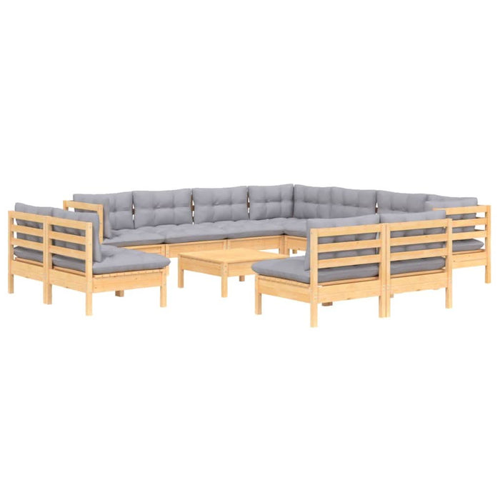 Set mobilier de grădină cu perne, 12 piese, gri, lemn masiv pin - WALTI WALTI