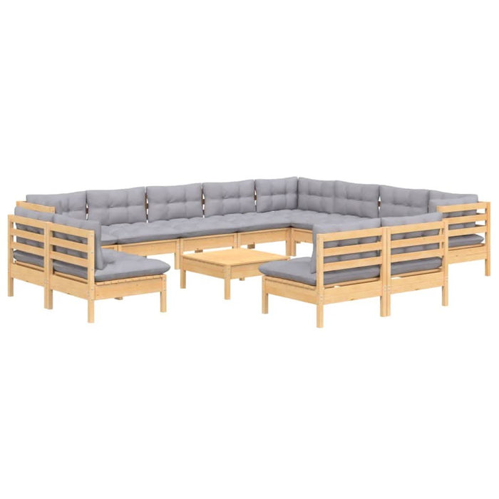 Set mobilier grădină cu perne, 13 piese, gri, lemn masiv pin - WALTI WALTI