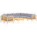 Set mobilier grădină cu perne, 10 piese, gri, lemn masiv pin - WALTI WALTI