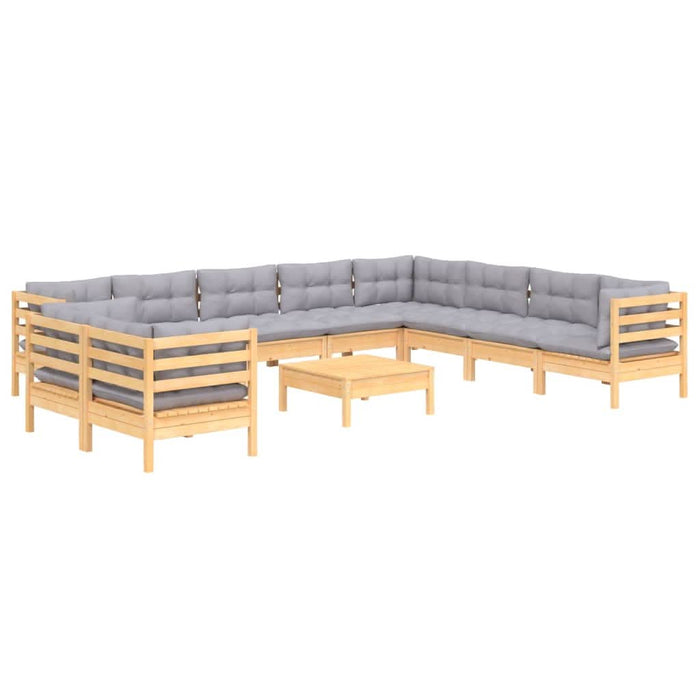 Set mobilier de grădină cu perne, 11 piese, gri, lemn masiv pin - WALTI WALTI