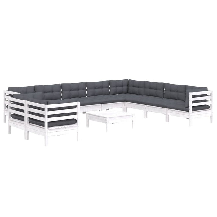 Set mobilier grădină cu perne, 11 piese, alb, lemn masiv pin - WALTI WALTI