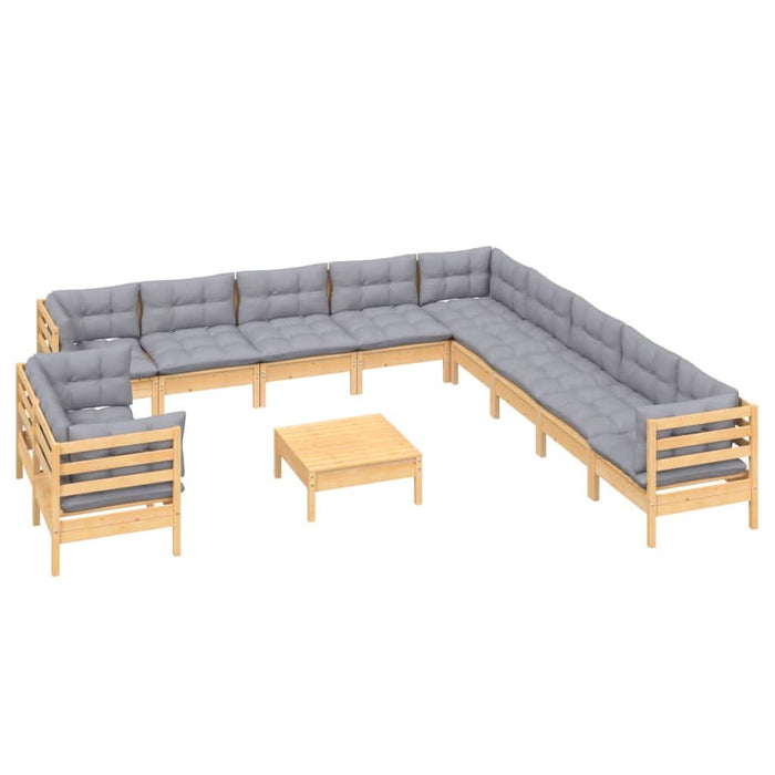 Set mobilier grădină cu perne, 12 piese, gri, lemn masiv pin - WALTI WALTI