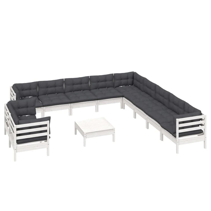 Set mobilier grădină cu perne, 12 piese, alb, lemn masiv pin - WALTI WALTI