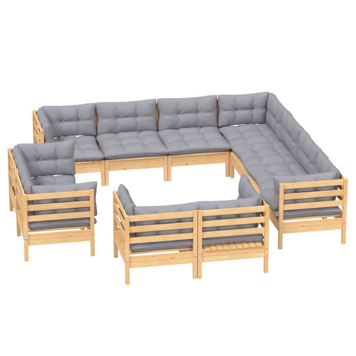 Set mobilier grădină cu perne, 11 piese, gri, lemn masiv pin - WALTI WALTI