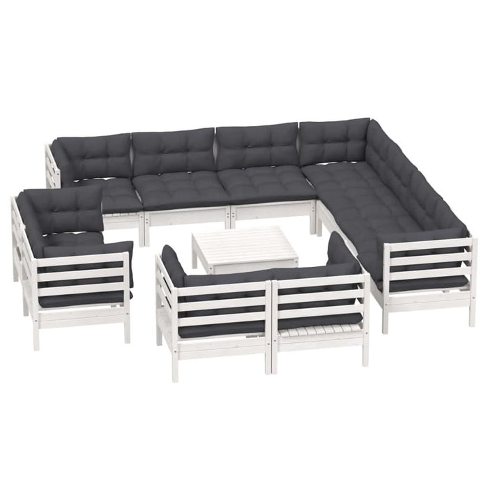 Set mobilier grădină cu perne, 12 piese, alb, lemn masiv pin - WALTI WALTI