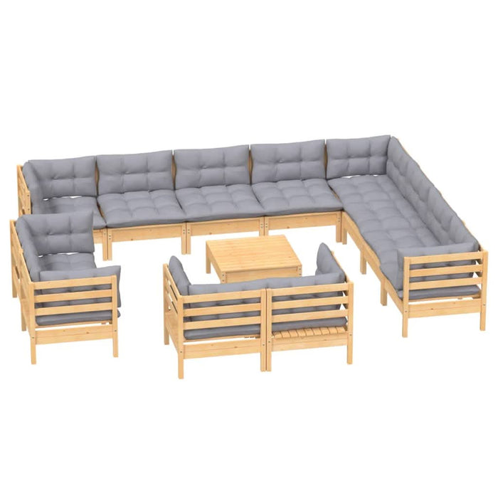 Set mobilier grădină cu perne, 13 piese, gri, lemn masiv pin - WALTI WALTI