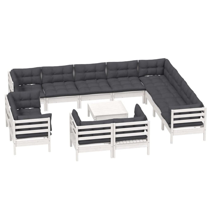 Set mobilier grădină cu perne, 13 piese, alb, lemn masiv pin - WALTI WALTI