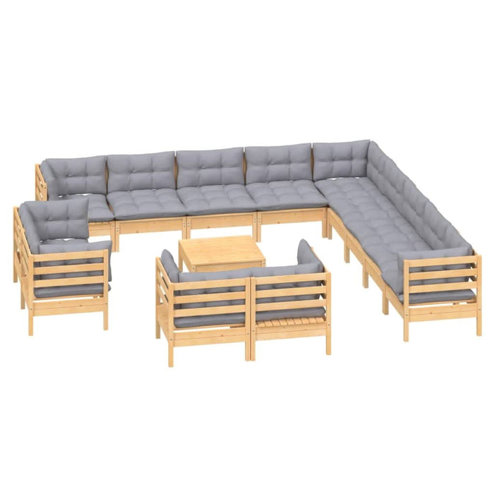 Set mobilier grădină cu perne, 14 piese, gri, lemn masiv pin - WALTI WALTI