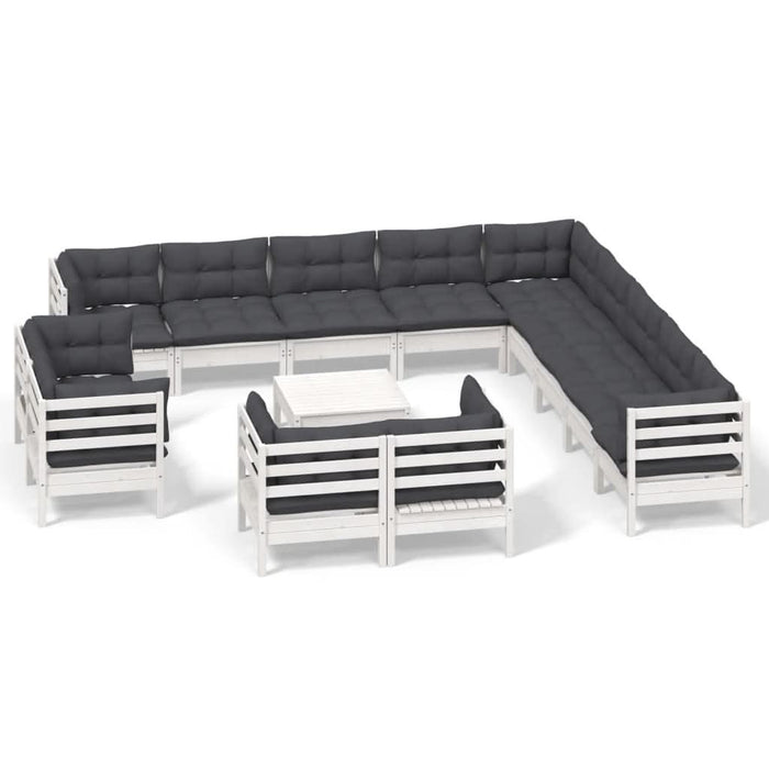 Set mobilier grădină cu perne, 14 piese, alb, lemn masiv pin - WALTI WALTI