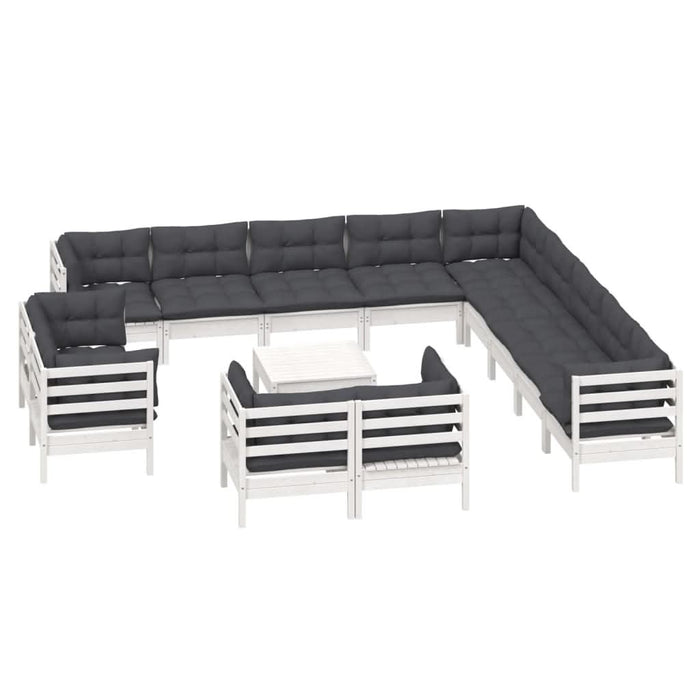 Set mobilier grădină cu perne, 14 piese, alb, lemn masiv pin - WALTI WALTI