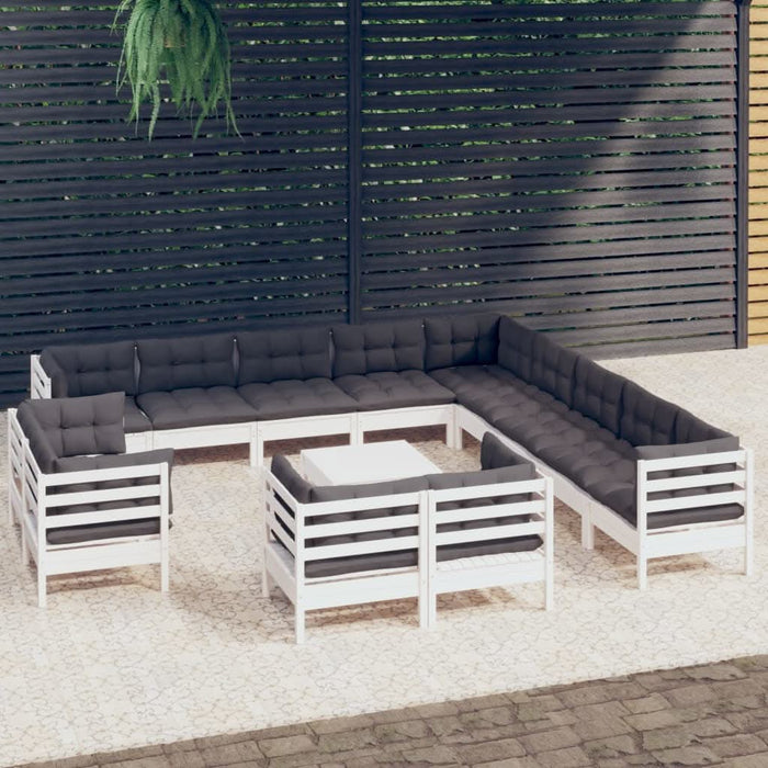 Set mobilier grădină cu perne, 14 piese, alb, lemn masiv pin - WALTI WALTI