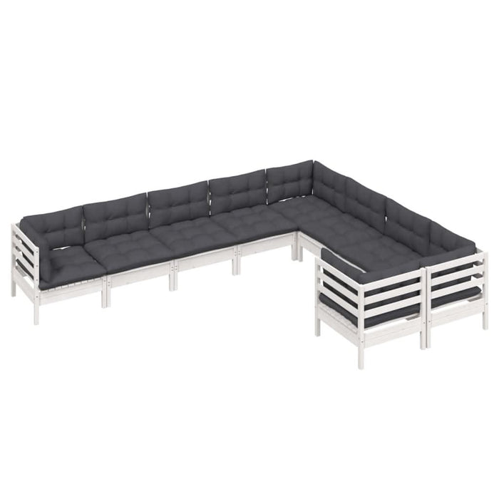 Set mobilier de grădină cu perne, 9 piese, alb, lemn de pin - WALTI WALTI