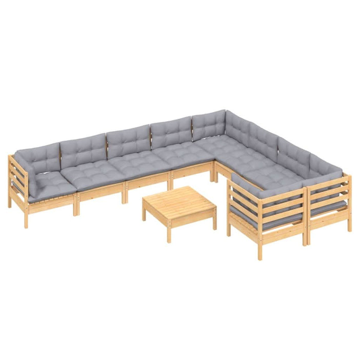 Set mobilier de grădină cu perne gri 10 piese lemn masiv de pin - WALTI WALTI