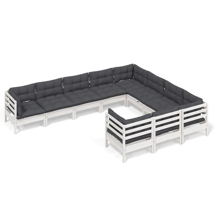 Set mobilier grădină cu perne, 10 piese, alb, lemn de pin - WALTI WALTI