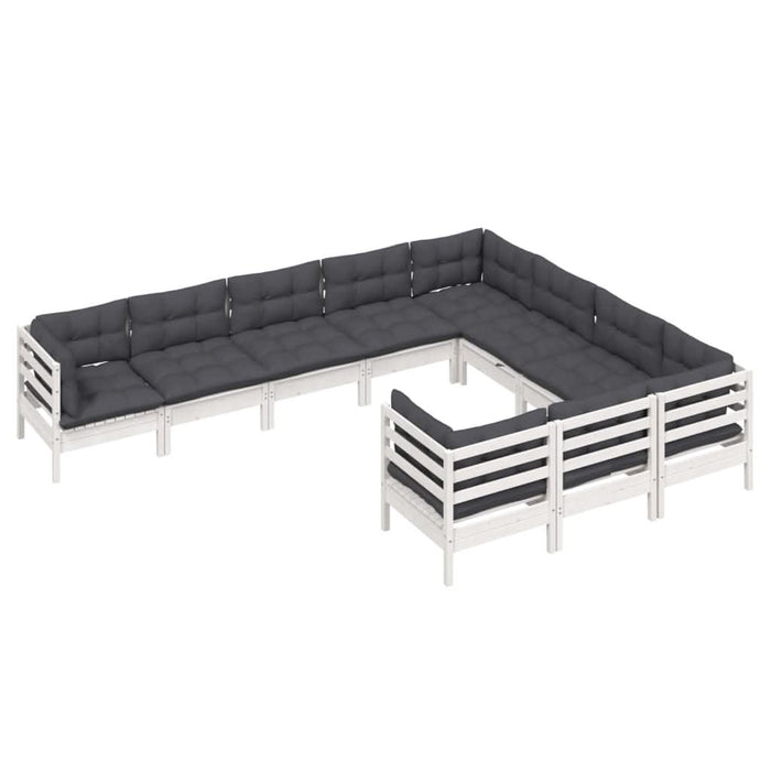 Set mobilier grădină cu perne, 10 piese, alb, lemn de pin - WALTI WALTI