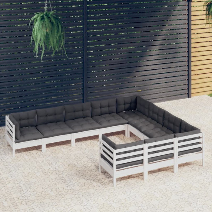 Set mobilier grădină cu perne, 10 piese, alb, lemn de pin - WALTI WALTI