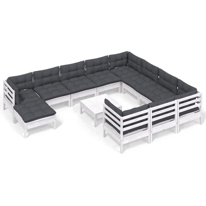 Set mobilier grădină cu perne, 12 piese, alb, lemn de pin - WALTI WALTI