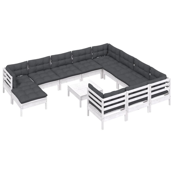 Set mobilier grădină cu perne, 12 piese, alb, lemn de pin - WALTI WALTI